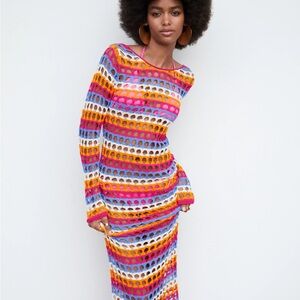Mango Multi-Coloured Crochet Dress